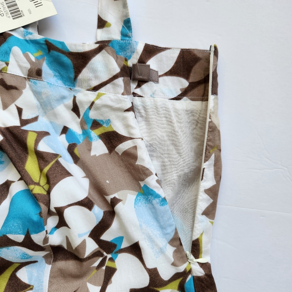 J. Jill Midi Dress Summer Floral Print Straps Blue Aqua Brown White 16 Petite - Picture 10 of 14
